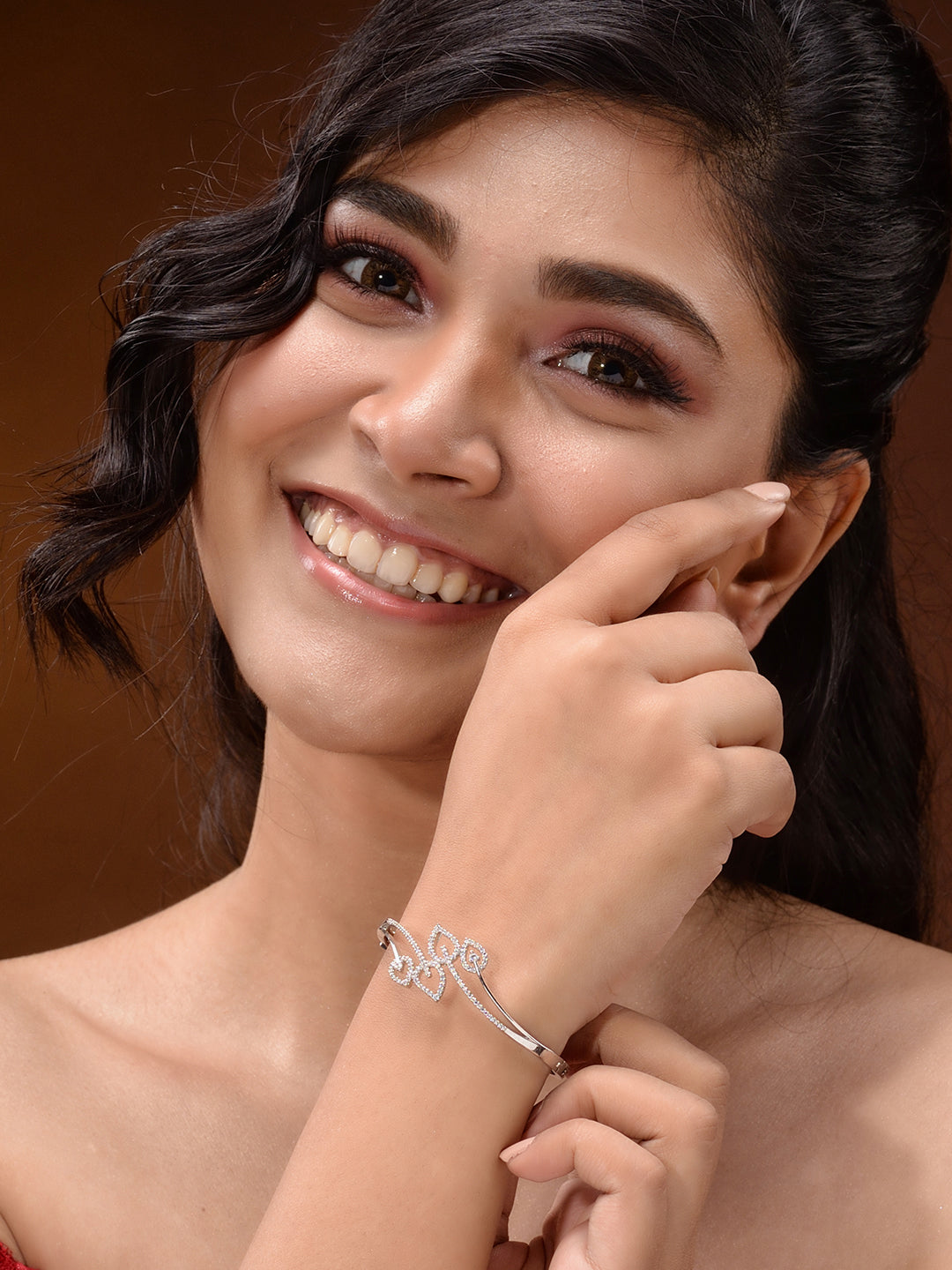 Silver Toned AD studded Statement Leaf Handcrafted Bracelet, zaveri pearls, sale price rs, sale price, sale gold plated, sale gold, sale, rubans, ring, regular price, priyassi jewellery, kush
